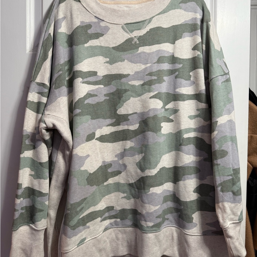 Aerie Camouflage Crewneck Sweater - Green and Gray